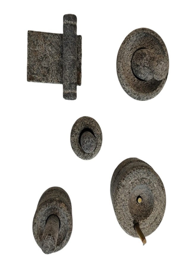 AZKAR Stone Miniature Kitchen Set for Kids, Pooja and Grahapravesam, Traditional Home, Grinding Stone - Make Your Littles Time Full Fun-Filled - Kitchen Playsets (Set of 5) Grey - Image 3